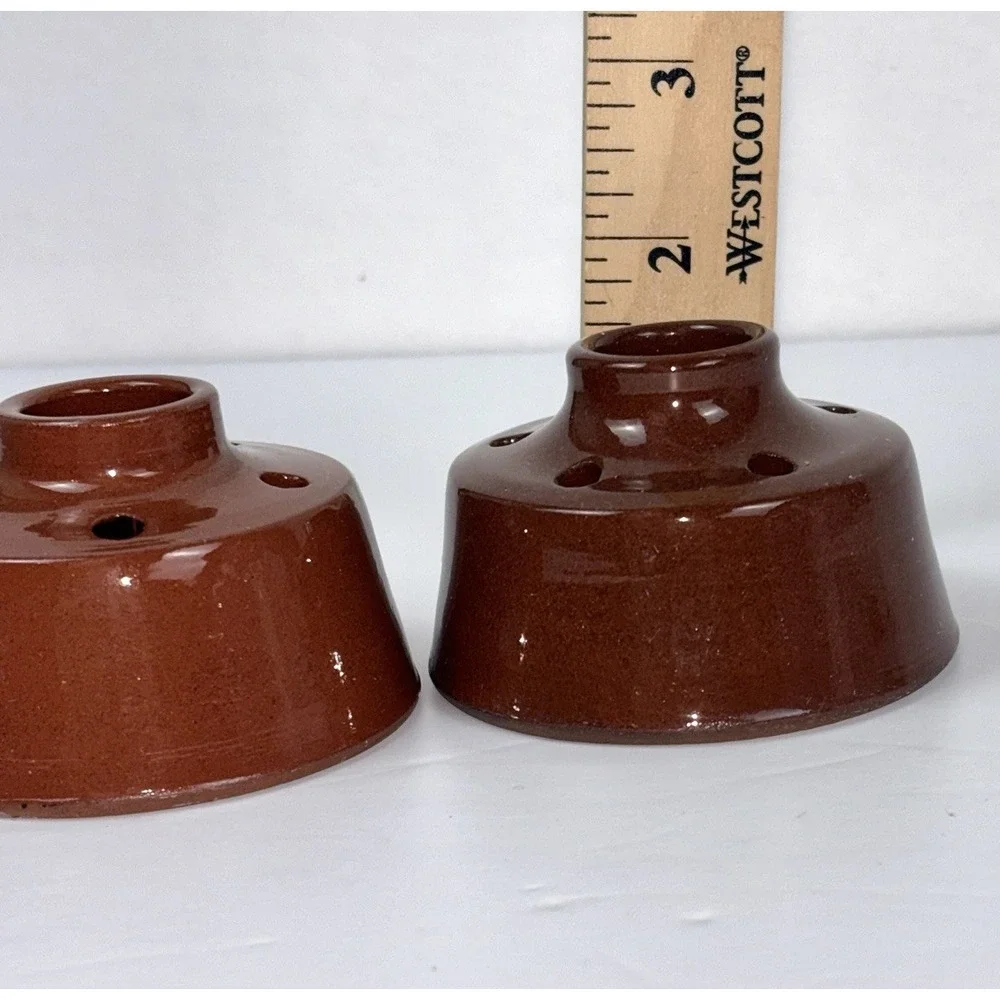 JTP 2004 Studio Pottery Redware Inkwells Pen Quill Holders Set of 2 Signed VTG
